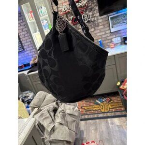 Coach Signature C Black Fabric Leather Hobo Shoulder Bag Silver Hardware